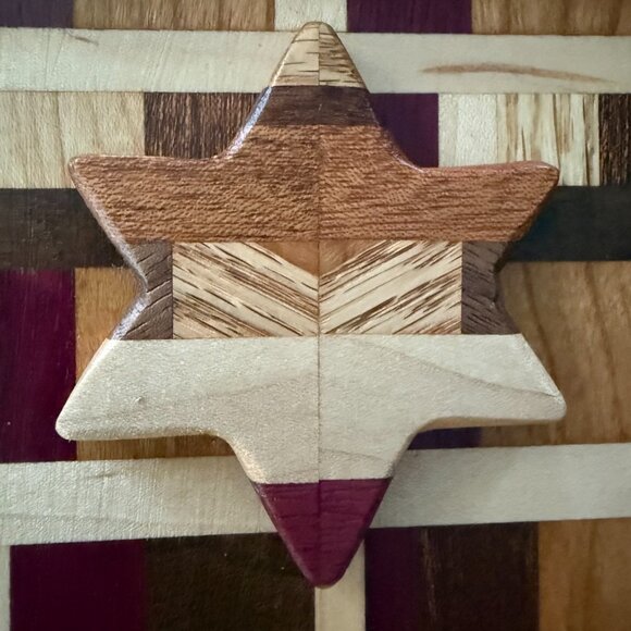 Tzedaka Charity Box Hand Crafted Mixed Hardwoods Star of David Judaica - Picture 8 of 9
